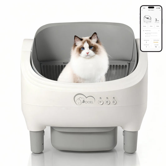 DOEL bac à litière pour chat autonettoyant à dessus ouvert, grand bac à litière automatique pour chat avec contrôle par application, WiFi 2.4G Olny, comprend des sacs poubelles